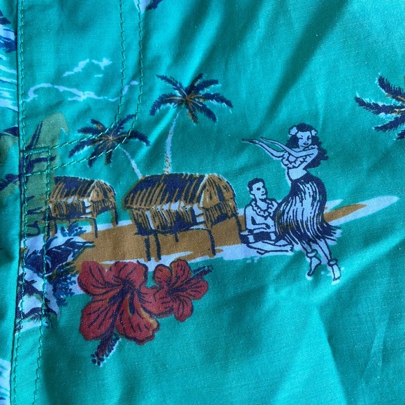 Quiet Storm Hawaiian print Green and Blue bathing suit trunks Mens XL - Picture 3 of 12
